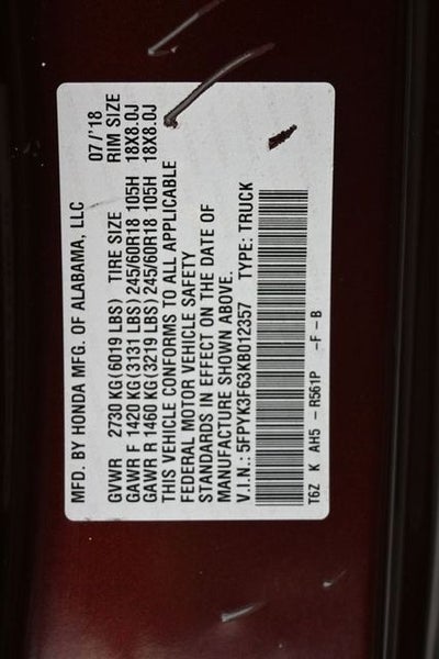 2019 Honda Ridgeline RTL-T