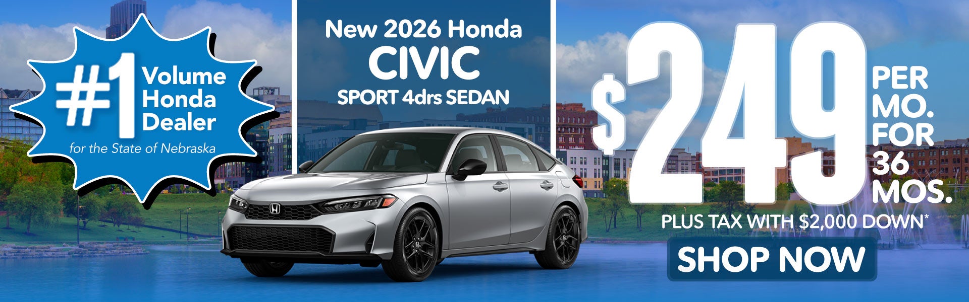 2026 HONDA CIVIC SPORT 4drs SEDAN	$249 PER MO. FOR 36 MOS. P