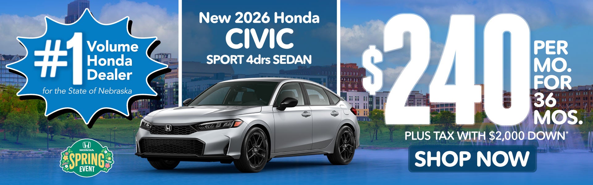 2026 HONDA CIVIC SPORT 4drs SEDAN	$240 PER MO. FOR 36 MOS. P