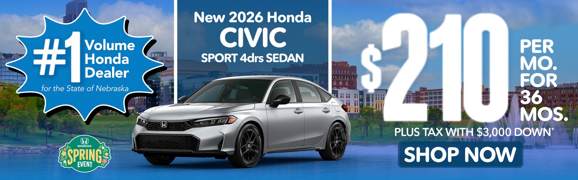 2026 HONDA CIVIC SPORT 4drs SEDAN	$210 PER MO. FOR 36 MOS. P