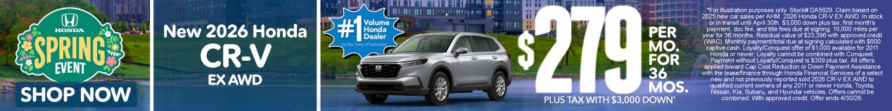 2026 HONDA CR-V EX AWD $279 PER MO. FOR 36 MOS. PLUS TAX WITH $3,000 DOWN*