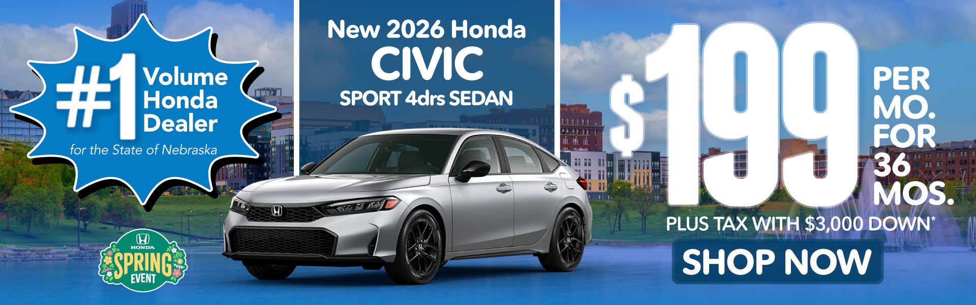 2026 HONDA CIVIC SPORT 4drs SEDAN	$199 PER MO. FOR 36 MOS. P