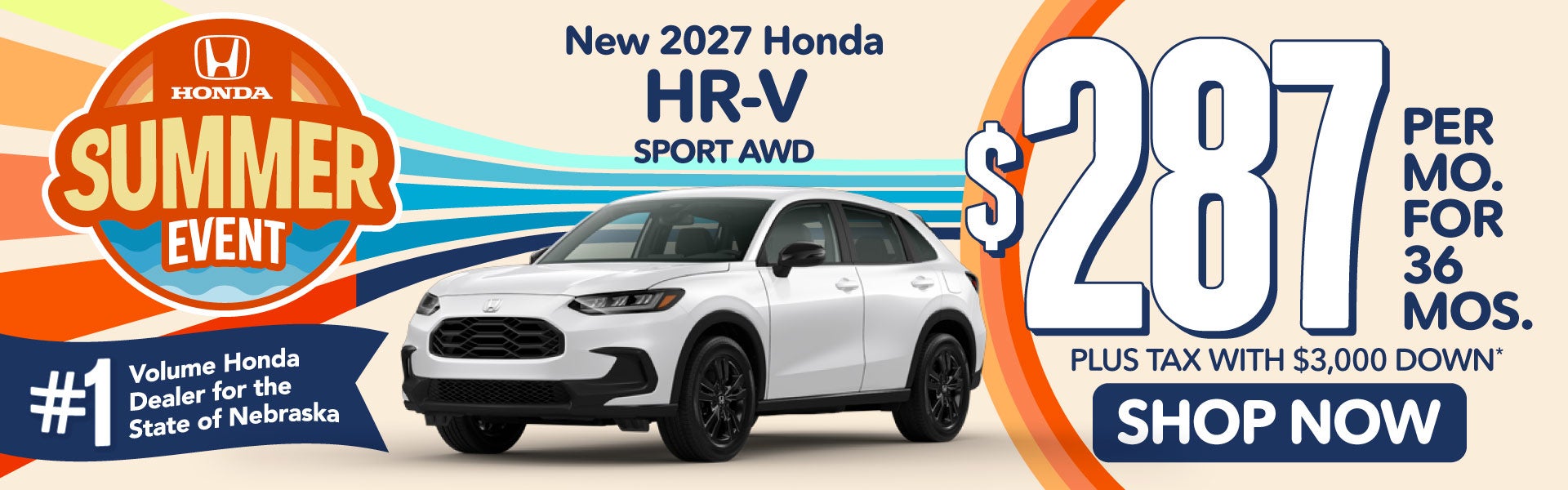 2027 HONDA HR-V SPORT AWD	$287 PER MO. FOR 36 MOS. PLUS TAX 